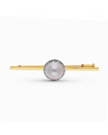 Alfiler oro 18k bicolor perla japonesa 57mm