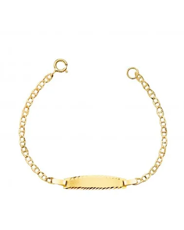 Pulsera esclava oro 18k placa grabada cadena ancla 2mm