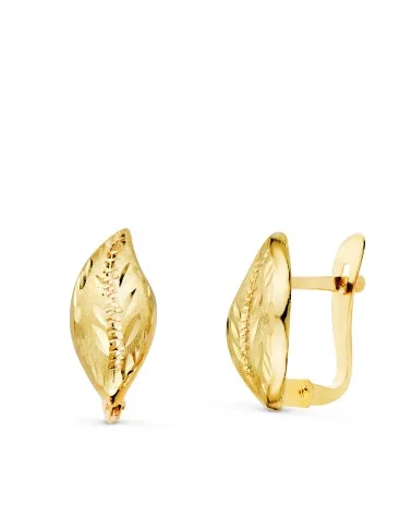 Pendientes oro 18k hoja lapidada almendrada 13x6mm