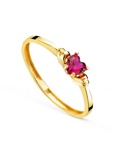 Sortija oro 18k amarillo corazón de corindón reconstruido entre gallones