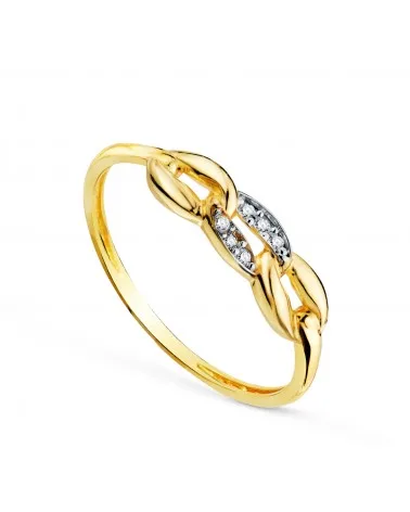 Sortija oro 18k bicolor con tres eslabones lisos y circonitas