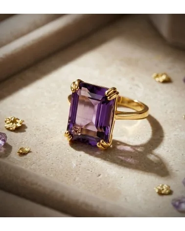 Sortija oro 18k amarillo piedra amatista