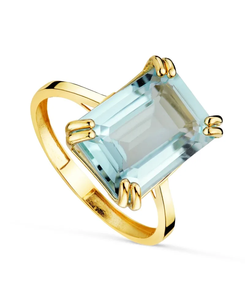 Sortija oro 18k amarillo piedra topacio azul