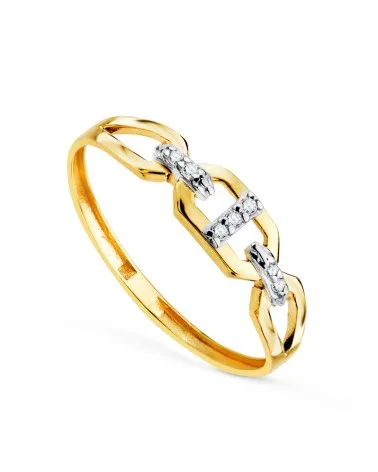 Soritja oro 18k bicolor con eslabón ancla y circonitas