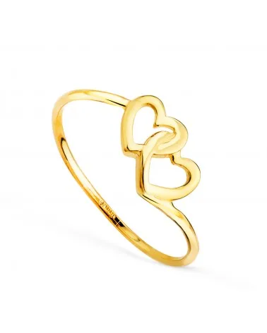Sortija oro 18k amarillo corazones entrelazados