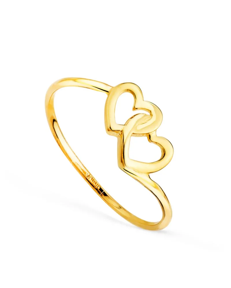 Sortija oro 18k amarillo corazones entrelazados