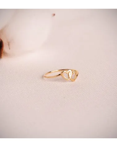 Sortija oro 18k amarillo corazones entrelazados