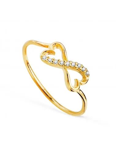 Sortija oro 18k amarillo corazones calados unidos