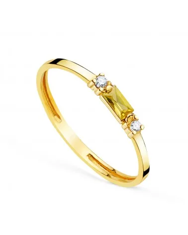 Sortija oro 18k amarillo citrino natural 4x2 mm y circonitas