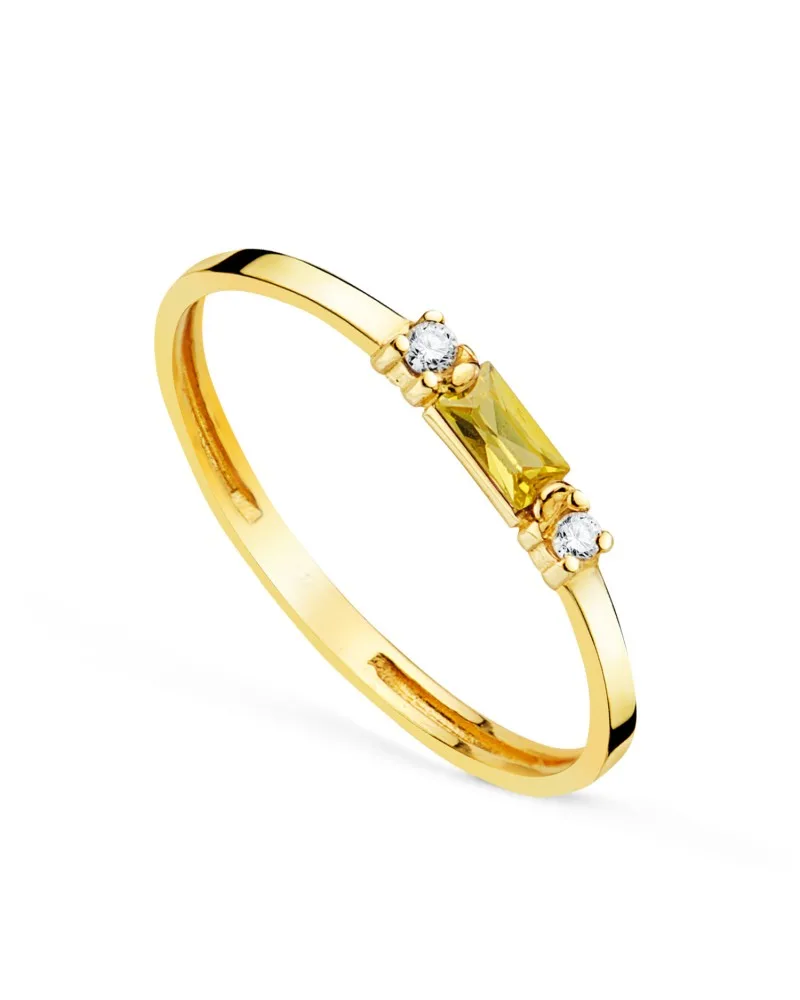 Sortija oro 18k amarillo citrino natural 4x2 mm y circonitas