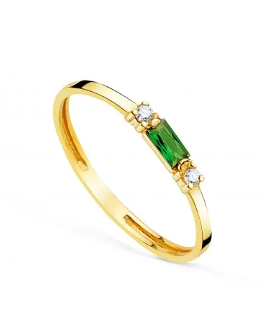Sortija oro 18k amarillo circonita verde 4x2 mm y circonitas