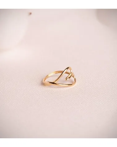Sortija oro 18k amarillo corazón cruzado brillo
