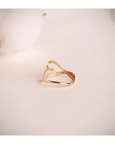 Sortija oro 18k amarillo corazón cruzado brillo