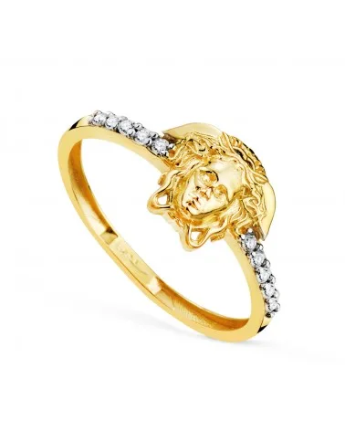 Sortija oro 18k bicolor con medusa y circonitas