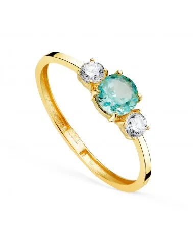 Sortija oro 18k amarillo aguamarina ice y circonitas en garras