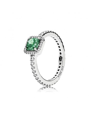 Anillo Pandora de plata con piedra cuadrada verde y circonitas 190947GCZ