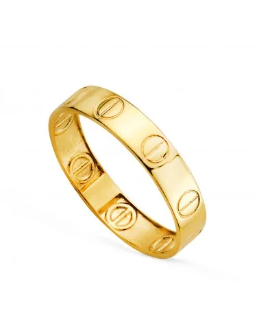 Sortija oro 18k amarillo lisa con tornillos brillo