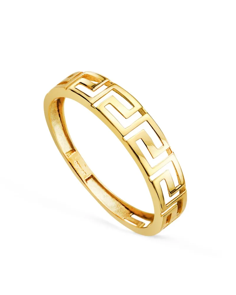 Sortija oro 18k amarillo lisa greca calada brillo