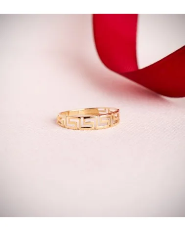 Sortija oro 18k amarillo lisa greca calada brillo