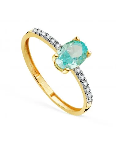 Sortija oro 18k bicolor topacio natural paraiba oval 7x5 mm