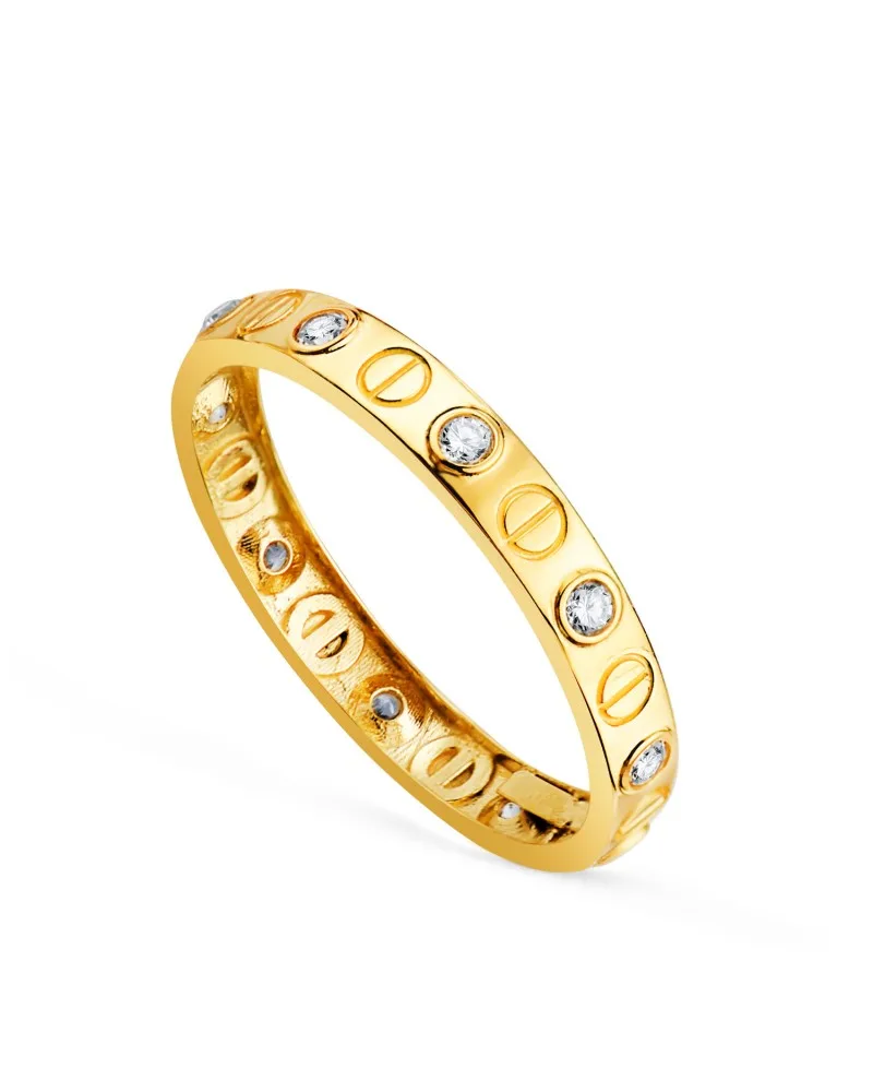 Sortija oro 18k amarillo circonitas y motivo de tornillos
