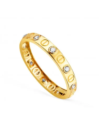 Sortija oro 18k amarillo circonitas y motivo de tornillos