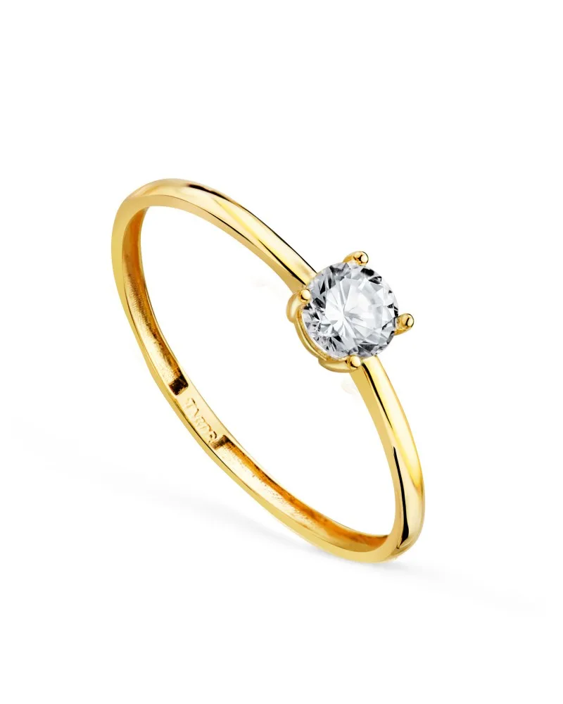 Solitario oro 18k amarillo clásico circonita en 4 garras
