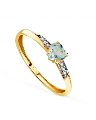 Sortija oro 18k bicolor corazón de topacio azul 5x5 mm