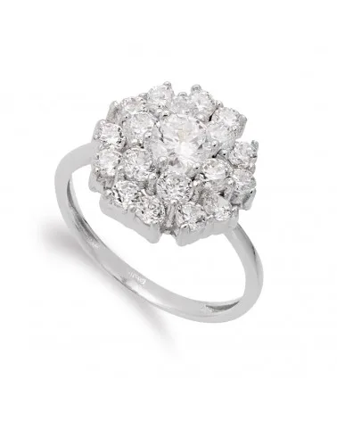 Sortija oro 18k blanco cuajo piña con circonitas