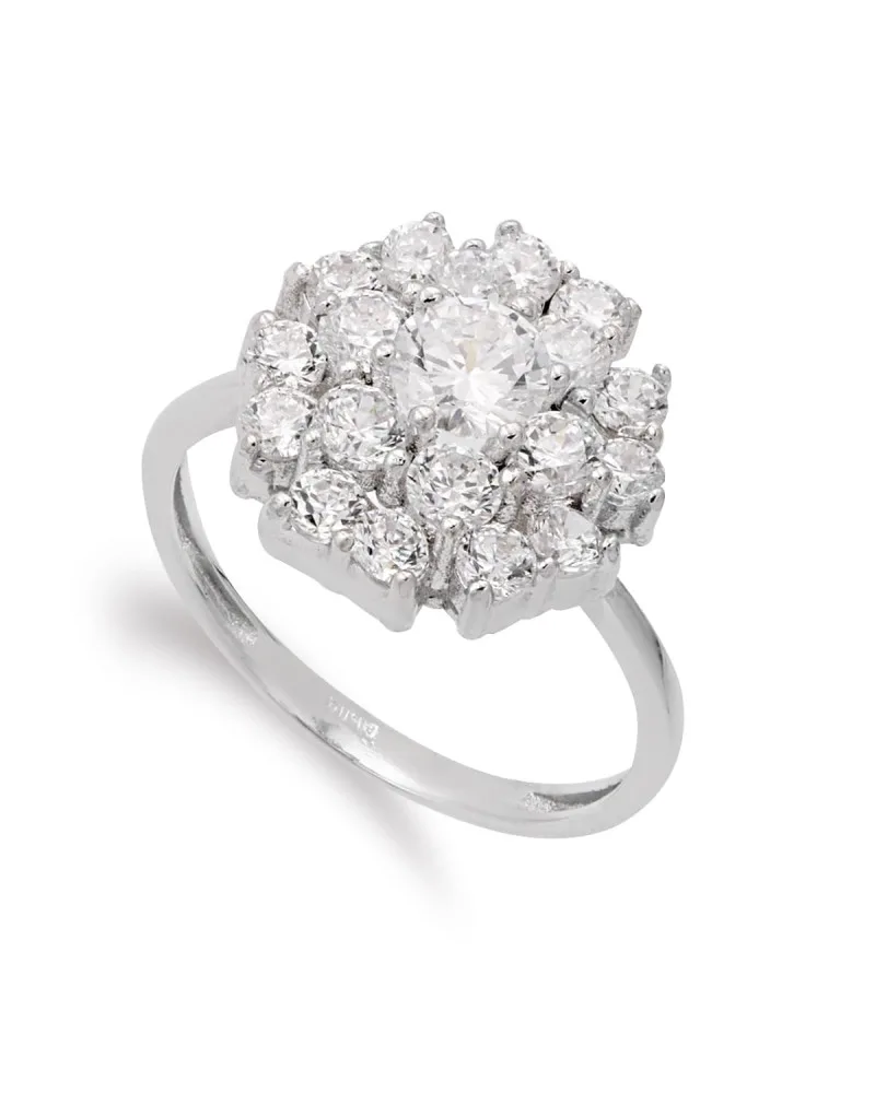 Sortija oro 18k blanco cuajo piña con circonitas