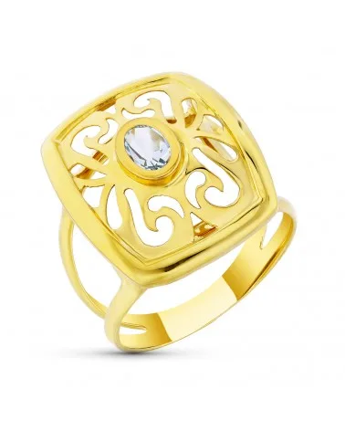 Sortija oro 18k amarillo motivo calado con circonita