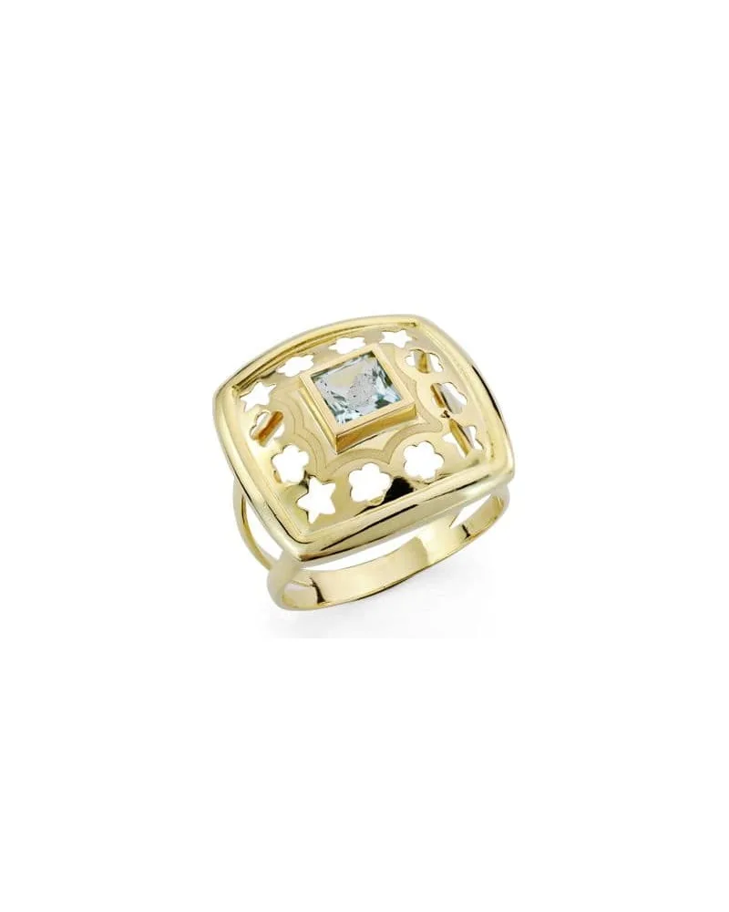 Sortija oro 18k amarillo flores y estrellas caladas