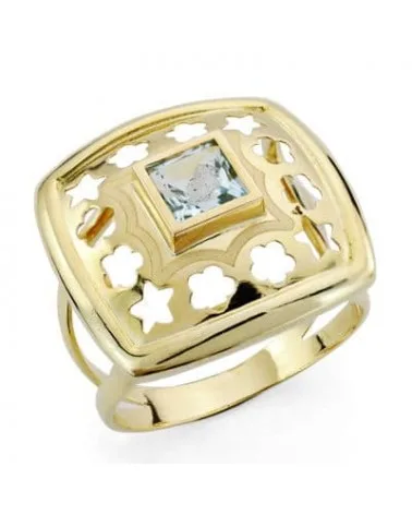 Sortija oro 18k amarillo flores y estrellas caladas