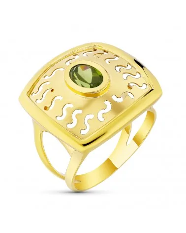 Sortija oro 18k amarillo motivo calado con circonita olivina
