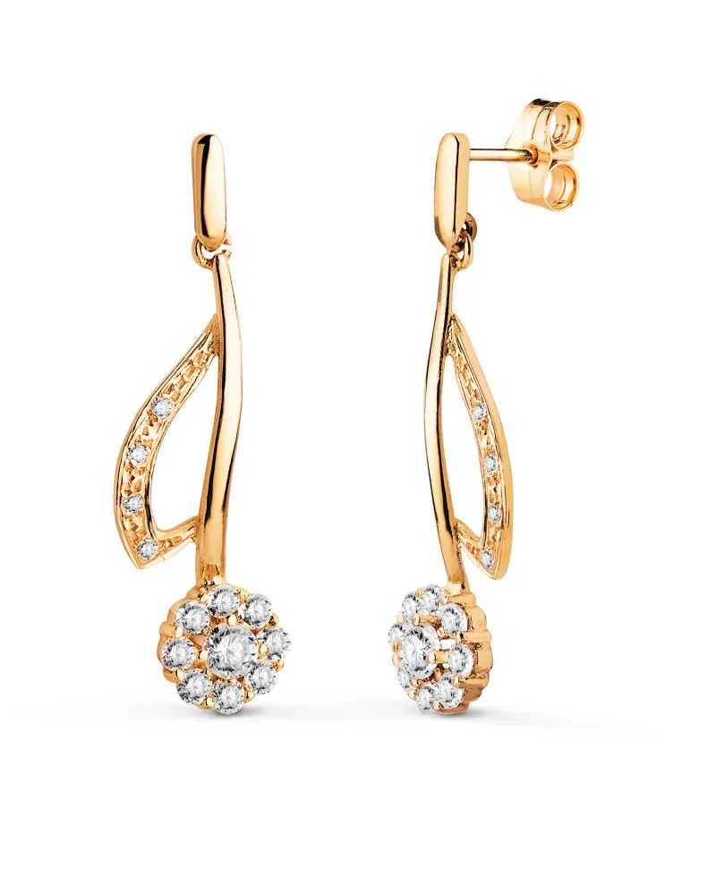Pendientes oro 18k amarillo novia largos con cuajo