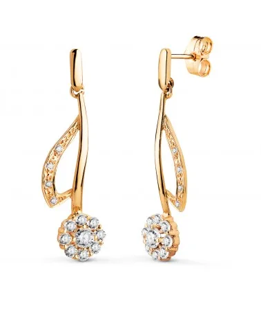 Pendientes oro 18k amarillo novia largos con cuajo