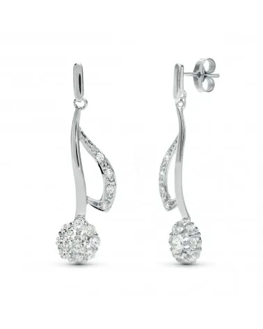 Pendientes oro 18k blanco juego novia largos cuajo 35x11 mm