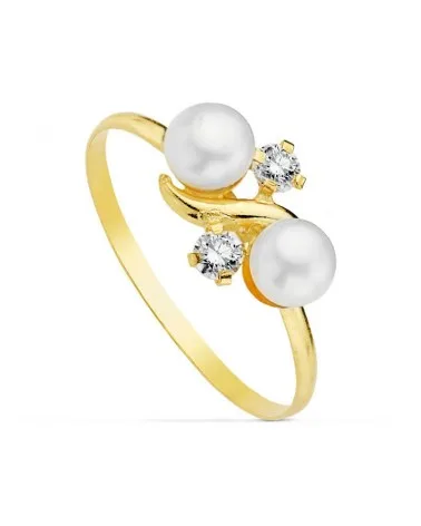 Sortija oro 18k amarilo con dos perlas y circonitas