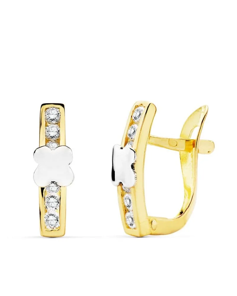 Pendientes oro 18k bicolor circonita 13x3 mm