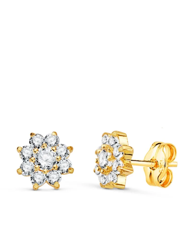 Pendientes oro 18k amarillo cuajo con garras y circonitas