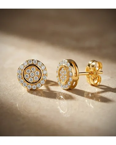 Pendientes oro 18k amarillo redondos con circonitas