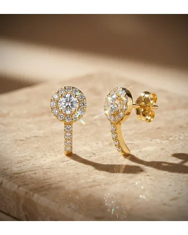 Pendientes oro 18k amarillo cuajo con circonitas 12,5x6 mm