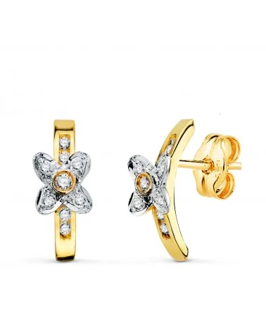Pendientes oro 18k bicolor mariposa con circonitas