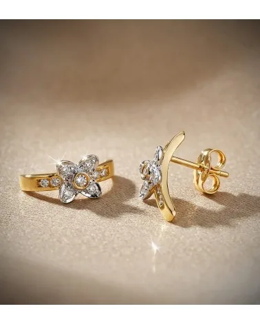 Pendientes oro 18k bicolor mariposa con circonitas