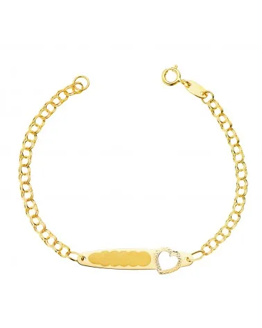 Esclava oro 18k amarillo hungara placa chapa con corazón