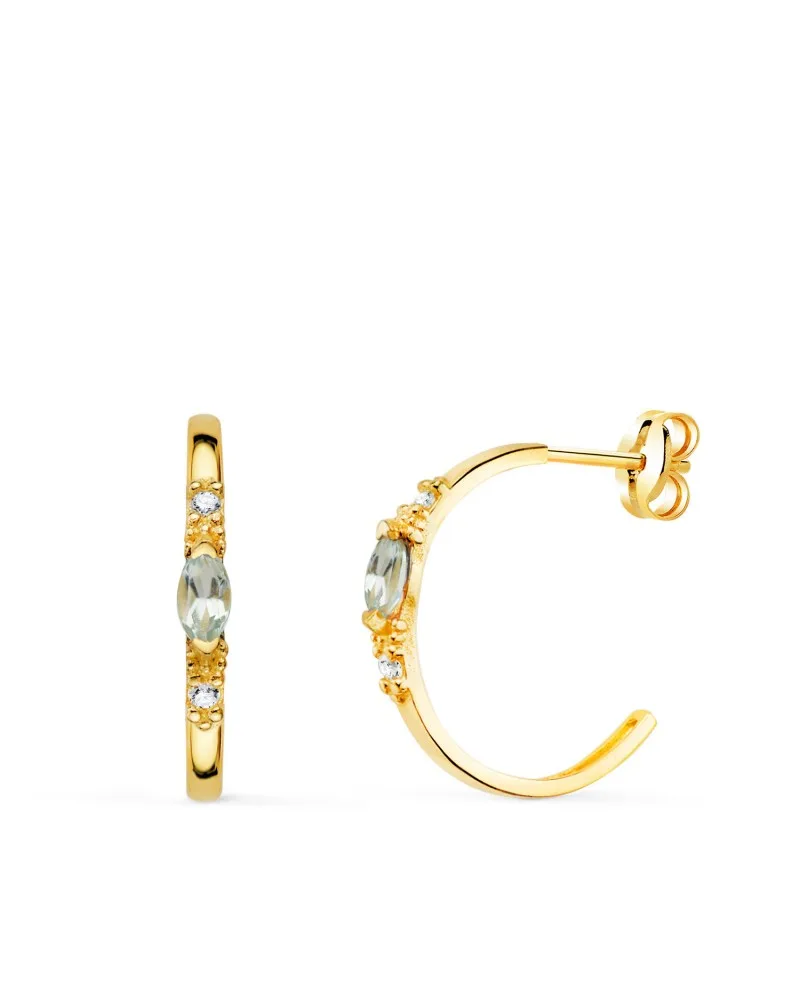 Pendientes oro 18k amarillo medio aro aguamarina