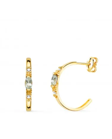 Pendientes oro 18k amarillo medio aro aguamarina