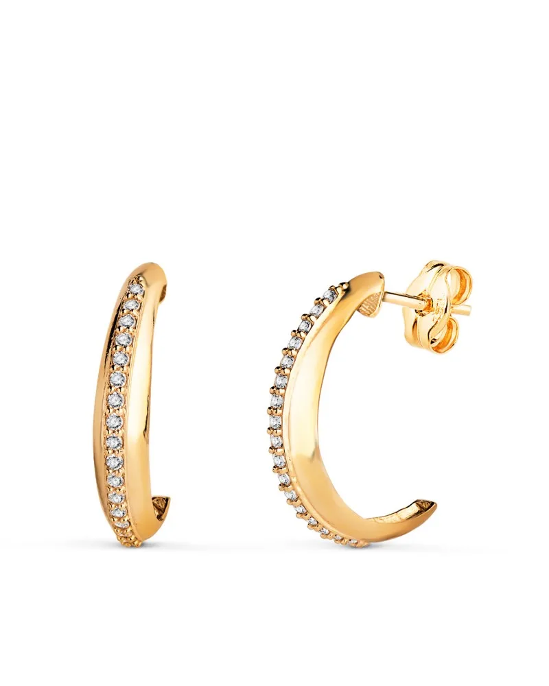 Pendientes oro 18k amarillo medio aro con carril circonitas