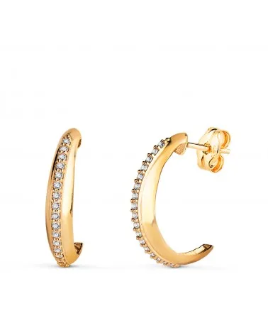 Pendientes oro 18k amarillo medio aro con carril circonitas