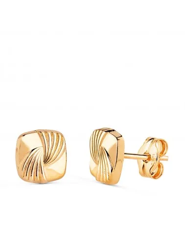Pendientes oro 18k amarillo cuadrados gallones brillo